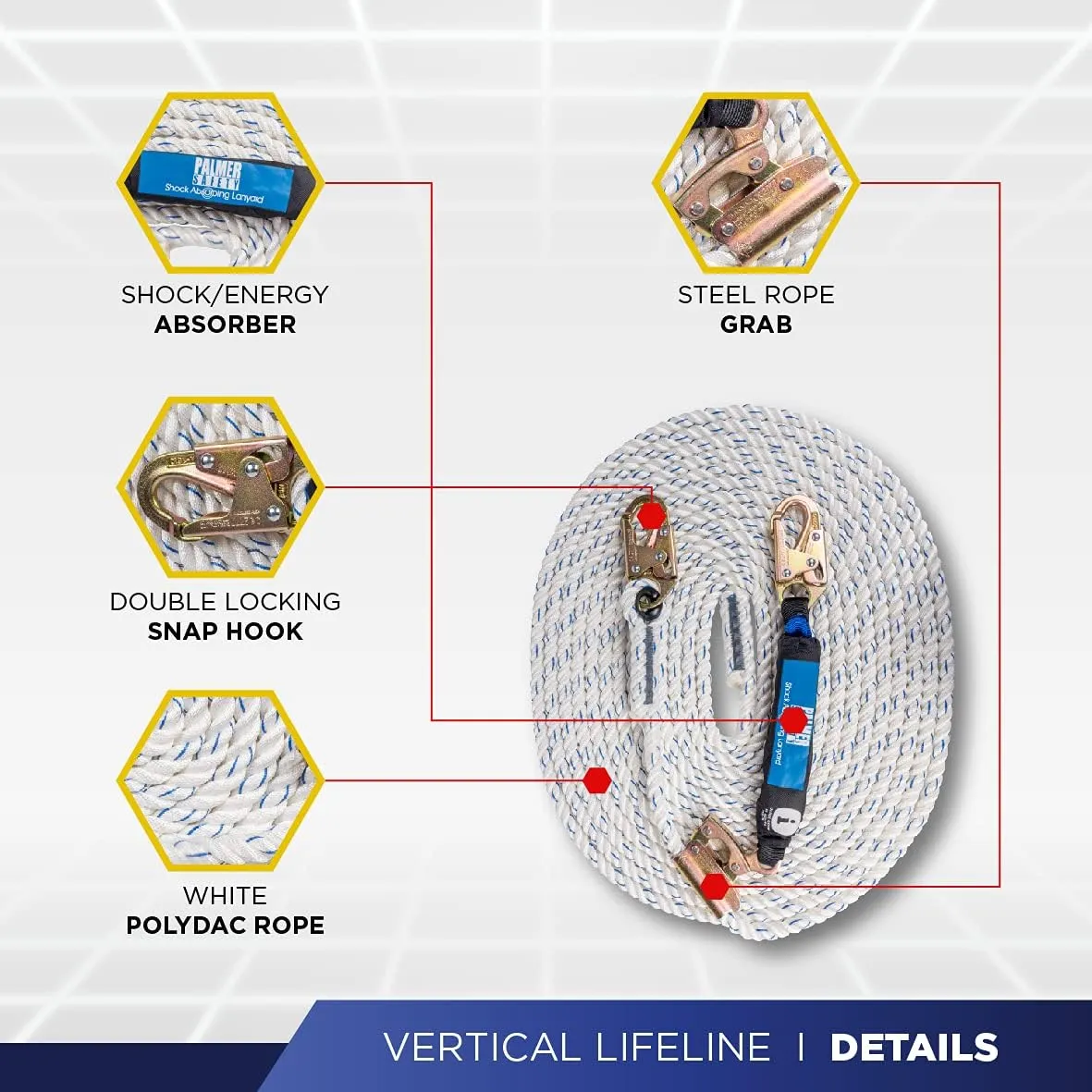 Palmer Safety Fall Protection Roofing Bucket Kit I Full-Body Harness, 50' Vertical Rope & Anchor Set I Safety Harness Kit