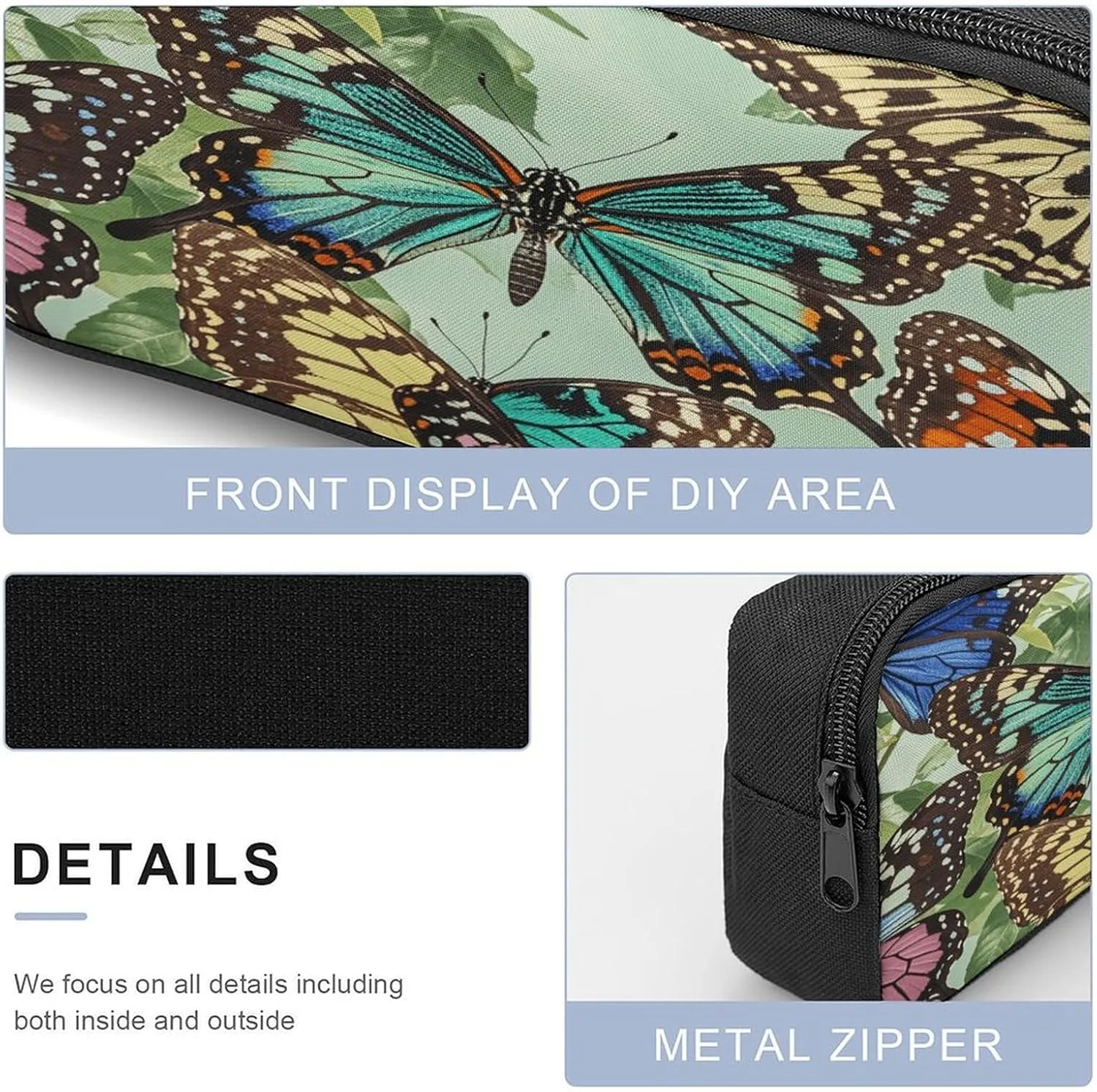 Portable Backpack Set with Lunch Bag & Pencil Case, Butterfly Print Print 3-in-1 Durable Work Bag,Adjustable Straps,Lightweight & Spacious
