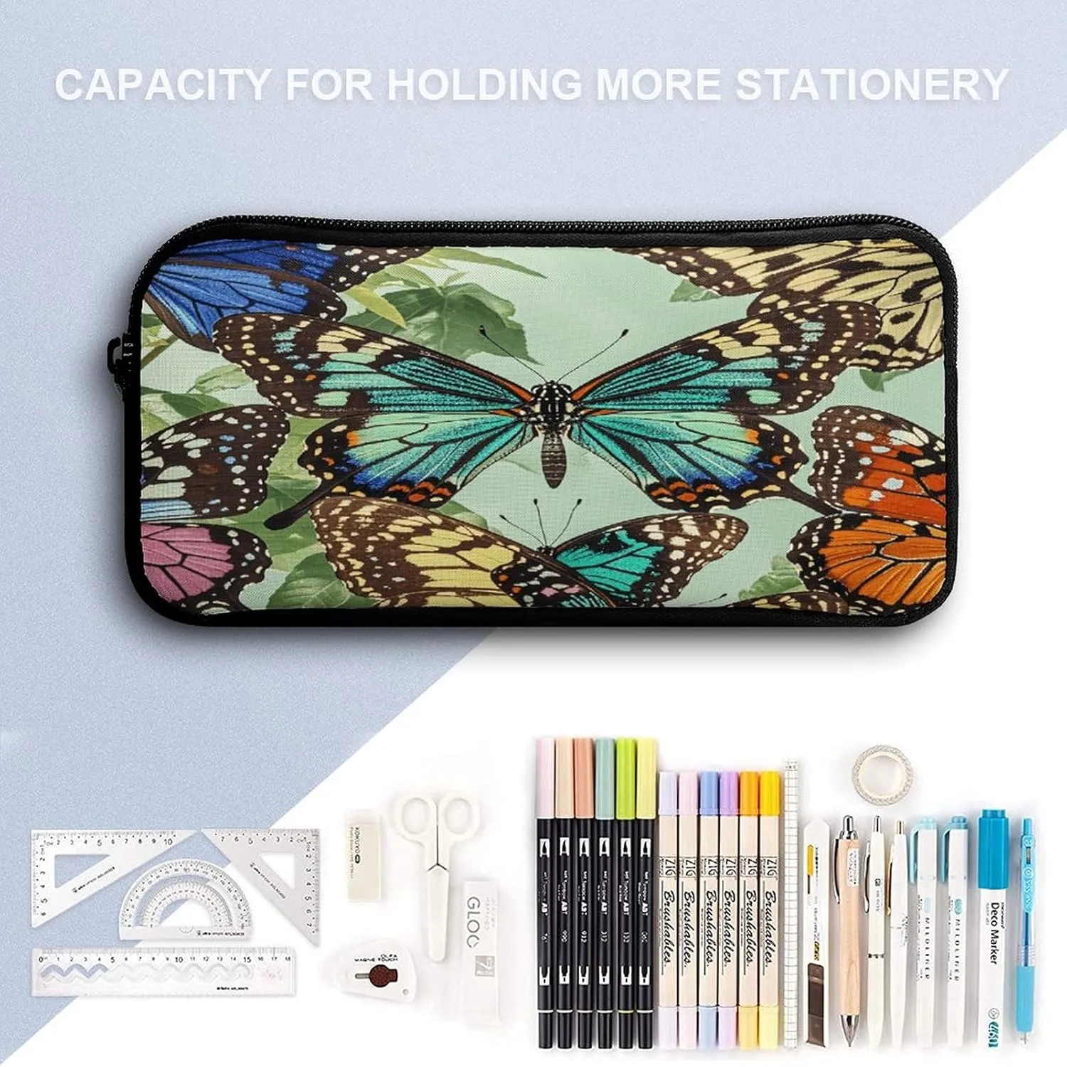 Portable Backpack Set with Lunch Bag & Pencil Case, Butterfly Print Print 3-in-1 Durable Work Bag,Adjustable Straps,Lightweight & Spacious