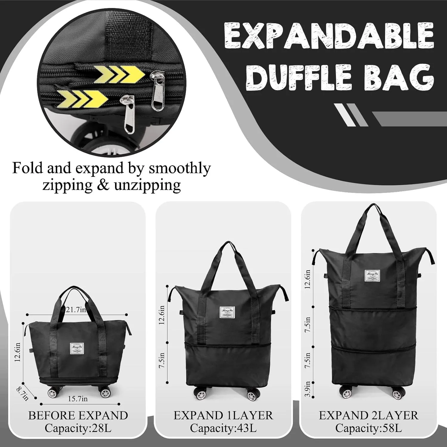 Ranslen Travel Bag With Wheels,Expandable And Foldable Luggage Bag