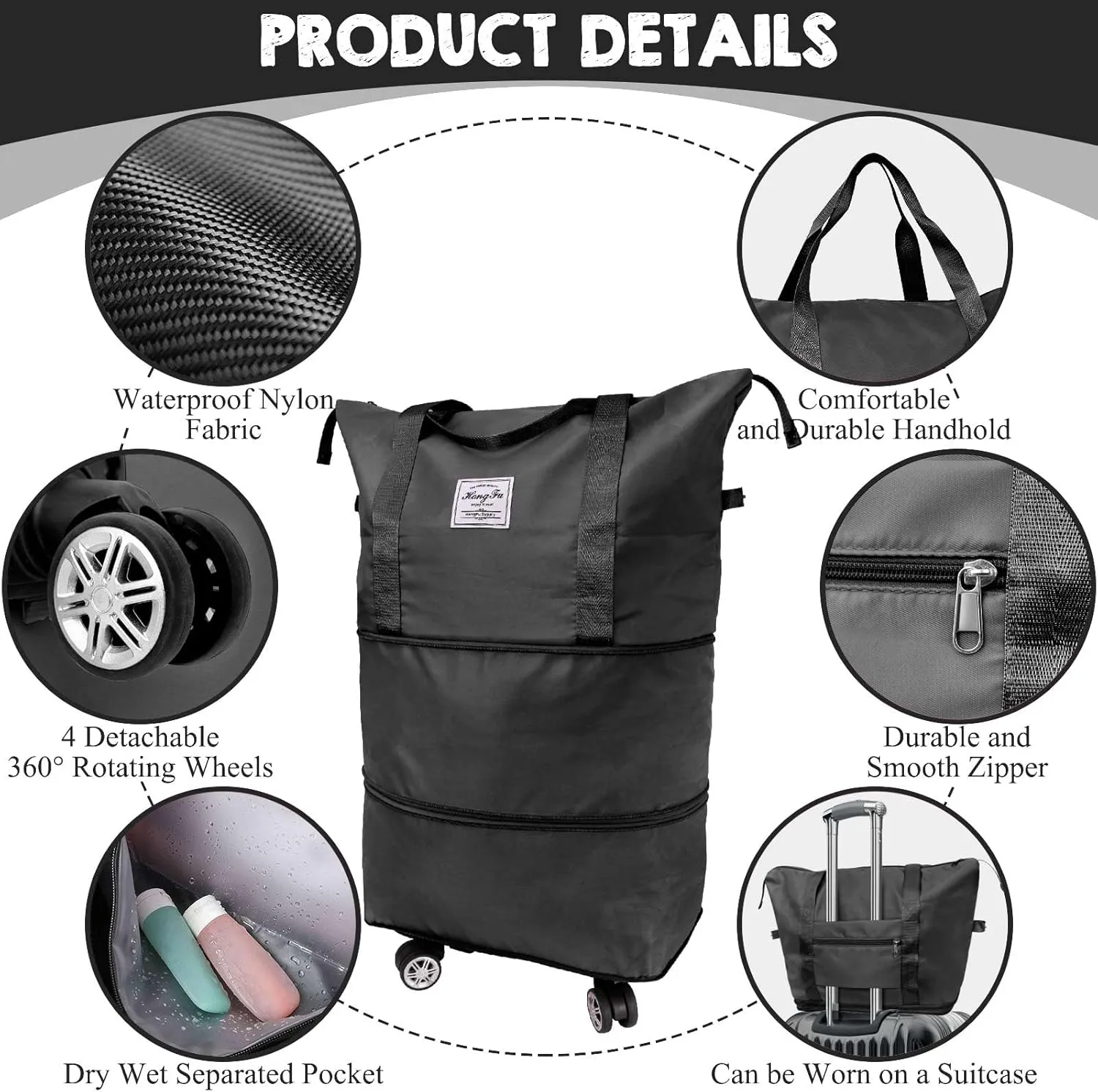 Ranslen Travel Bag With Wheels,Expandable And Foldable Luggage Bag