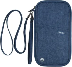 RFID Passport Wallet with Vaccine Card Slot, Family Travel Passport Holder Document Organizer Bag with Wrist & Neck Double Strap