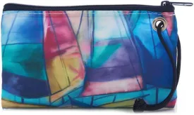 Sea Bags Recycled Sail Cloth Multicolor Sailboats Wristlet, Zip Top, Wristlet Clutch, Zippered Wallet with Strap