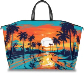 Sea Beach Sunset Diaper Bag Tote, Coconut Tree Travel Diaper Tote Bag for Mom and Dad, Multifunction Large Baby Bag Nappy Bags with Stroller Straps