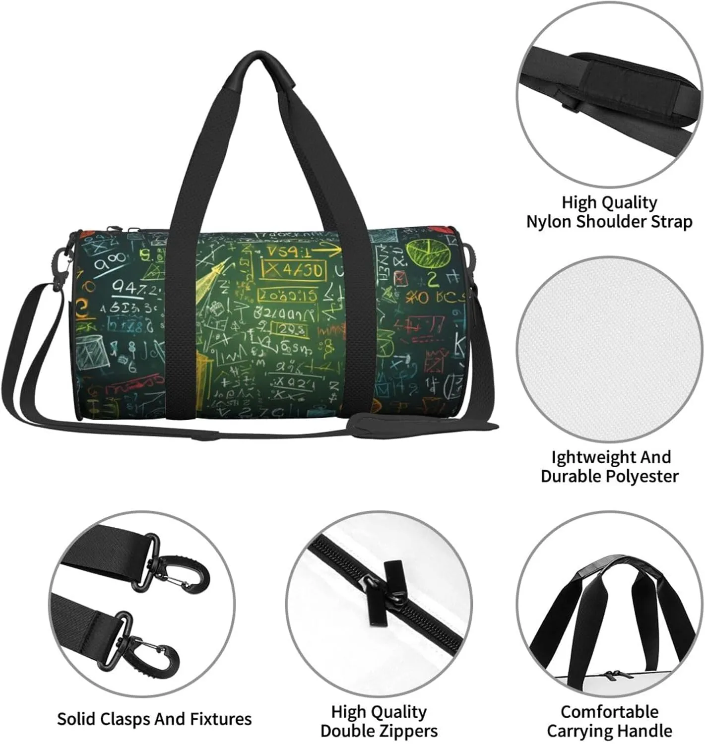 Sports Gym Bag for Women Men Travel Duffel Bag Tote Weekender Bag Carry on Overnight Bag for Travel Swimming Fitness Workout Sports Math question Duffle Bag