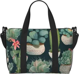 Sports Gym Bag for Women Men Travel Duffel Bag Tote Weekender Bag Carry on Overnight Bag for Travel Swimming Fitness Workout Sports Succulent Plants and Cactus Duffle Bag