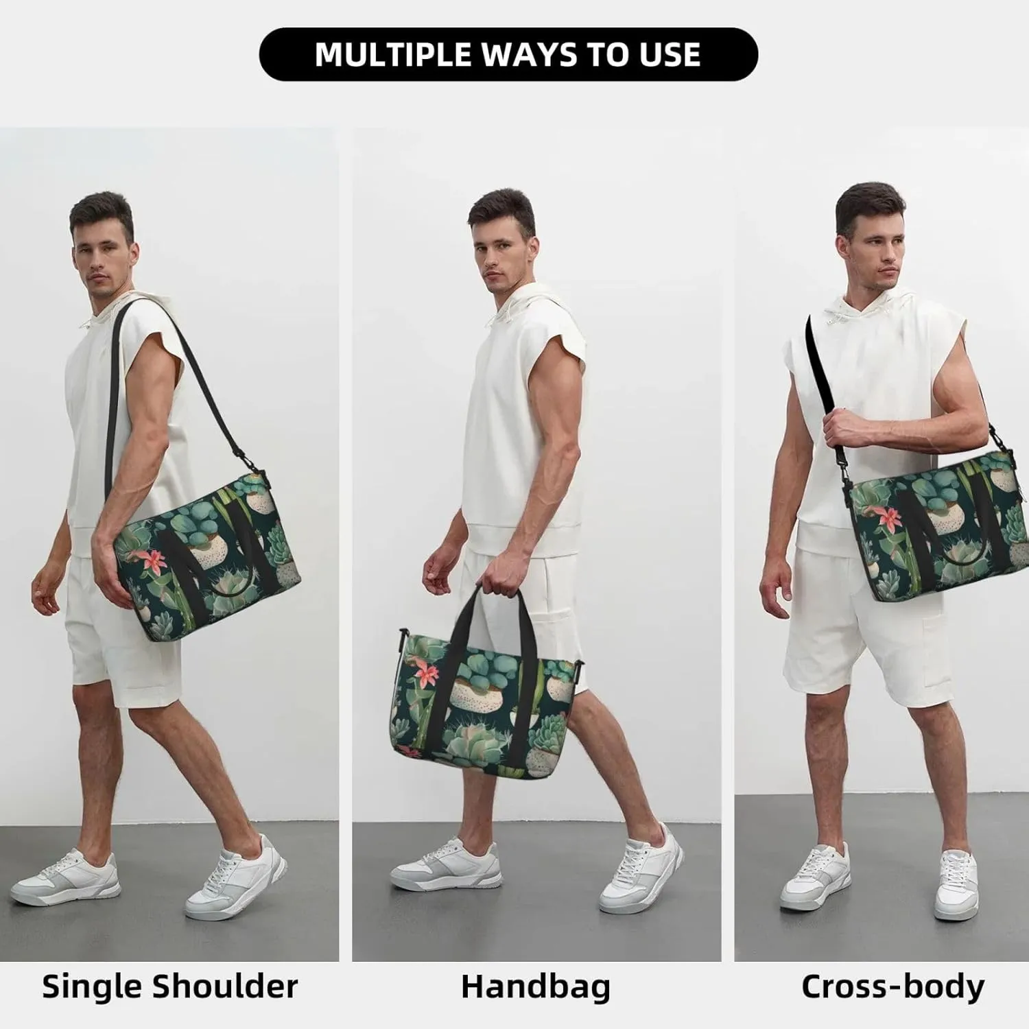 Sports Gym Bag for Women Men Travel Duffel Bag Tote Weekender Bag Carry on Overnight Bag for Travel Swimming Fitness Workout Sports Succulent Plants and Cactus Duffle Bag