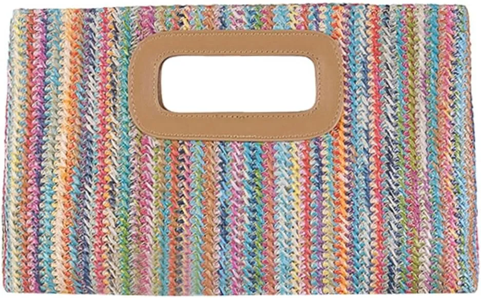 Straw Clutch Purse for Women Travel Straw Beach Tote Bag Woven Rattan Envelope Bag Top Handle Crossbody Handbag for Summer