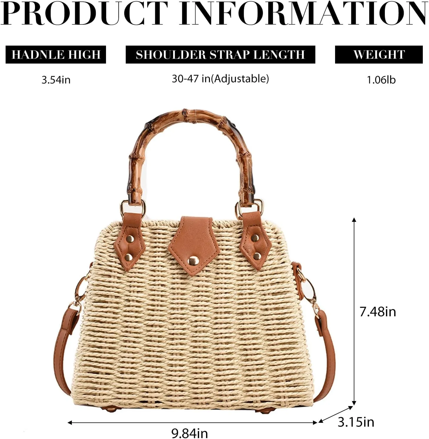 Straw Purses for Women Trendy Summer Woven Tote Bag Straw Basket Crossbody Wicker Purses and Handbags with Bamboo Handle