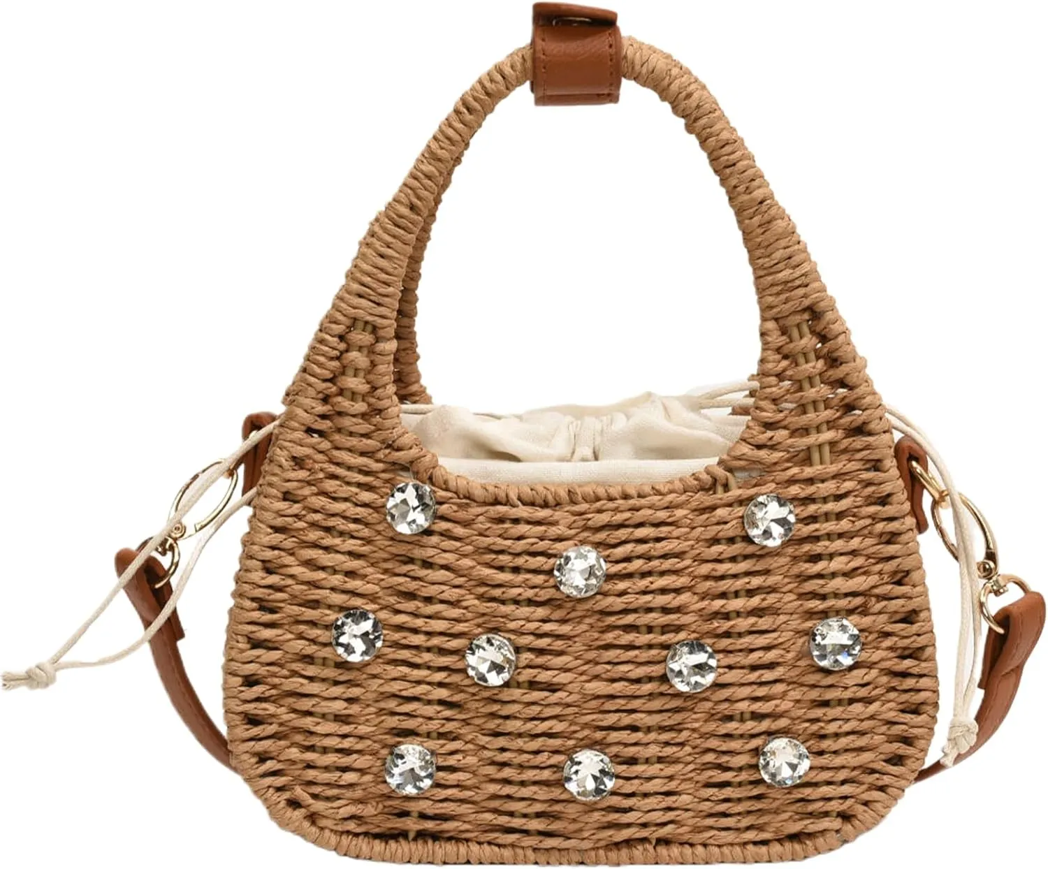 Straw Purses for Women Trendy Summer Woven Tote Bag Straw Basket Crossbody Wicker Purses and Handbags with Bamboo Handle