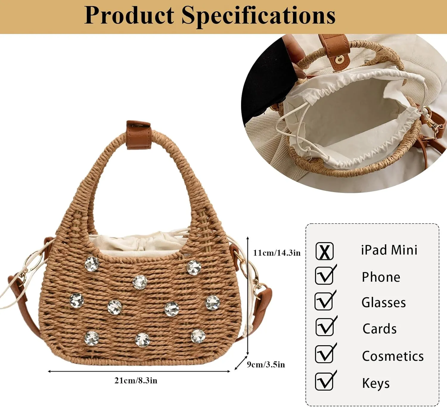 Straw Purses for Women Trendy Summer Woven Tote Bag Straw Basket Crossbody Wicker Purses and Handbags with Bamboo Handle