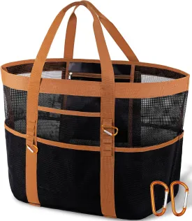Stylish & Spacious XX-Large Beach Bag for Women  12 Pockets, Foldable & Lightweight Mesh Tote, Includes 2 Carabiners