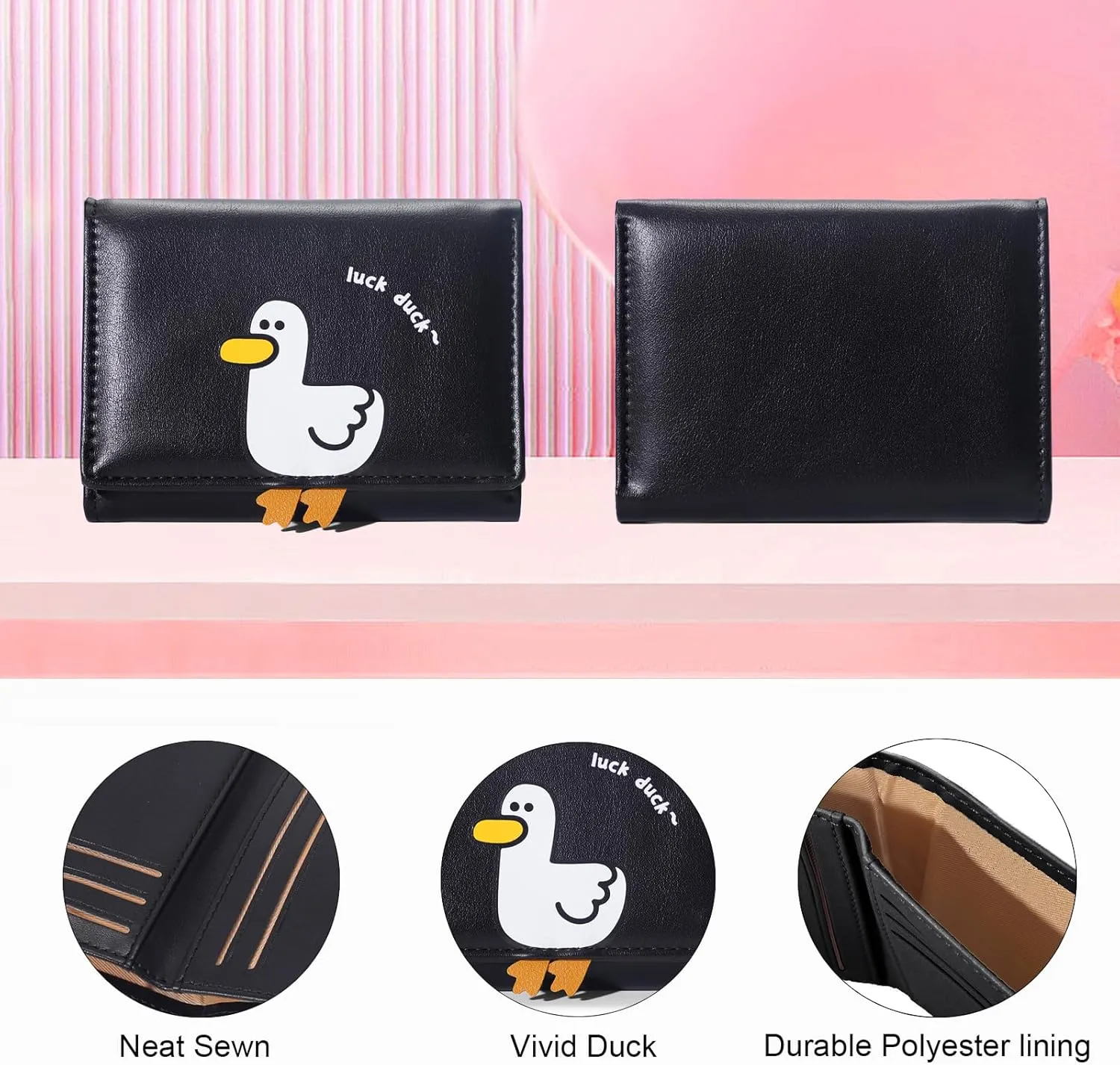 Sunwel Fashion Girls Cute 3D Duck Mini Folding Wallet Tiny Wallet Cash Pocket Card Holder ID Window Purse for Women