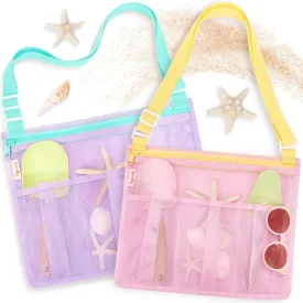 Tagitary Beach Toys Mesh Beach Bags with Zipper Sand Toys Kids Seashell Crossbody for Boys and Girls Summer Vacation Essentials