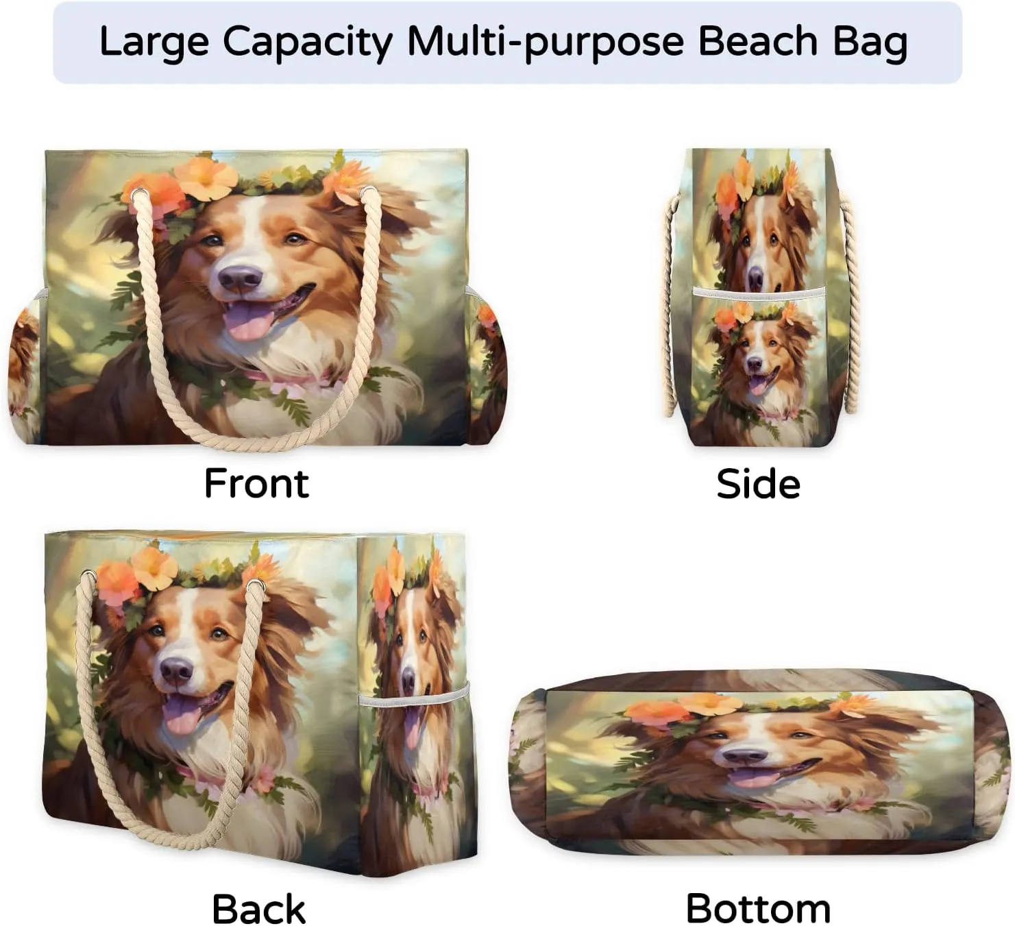 Tote Beach Bag for Women Large Zipper Beach Bags Waterproof Sandproof Cute Owls Gym Swim Pool Travel Bag