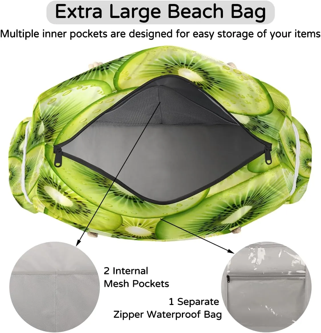 Tote Beach Bag for Women Large Zipper Beach Bags Waterproof Sandproof Cute Owls Gym Swim Pool Travel Bag