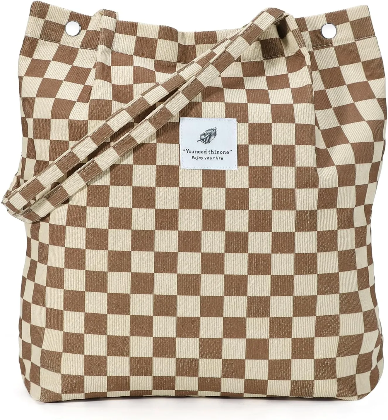 Tote Women Girls, Large Capacity Corduroy Reusable Grocery Shoulder Bag with Inner Pockets