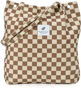 Tote Women Girls, Large Capacity Corduroy Reusable Grocery Shoulder Bag with Inner Pockets