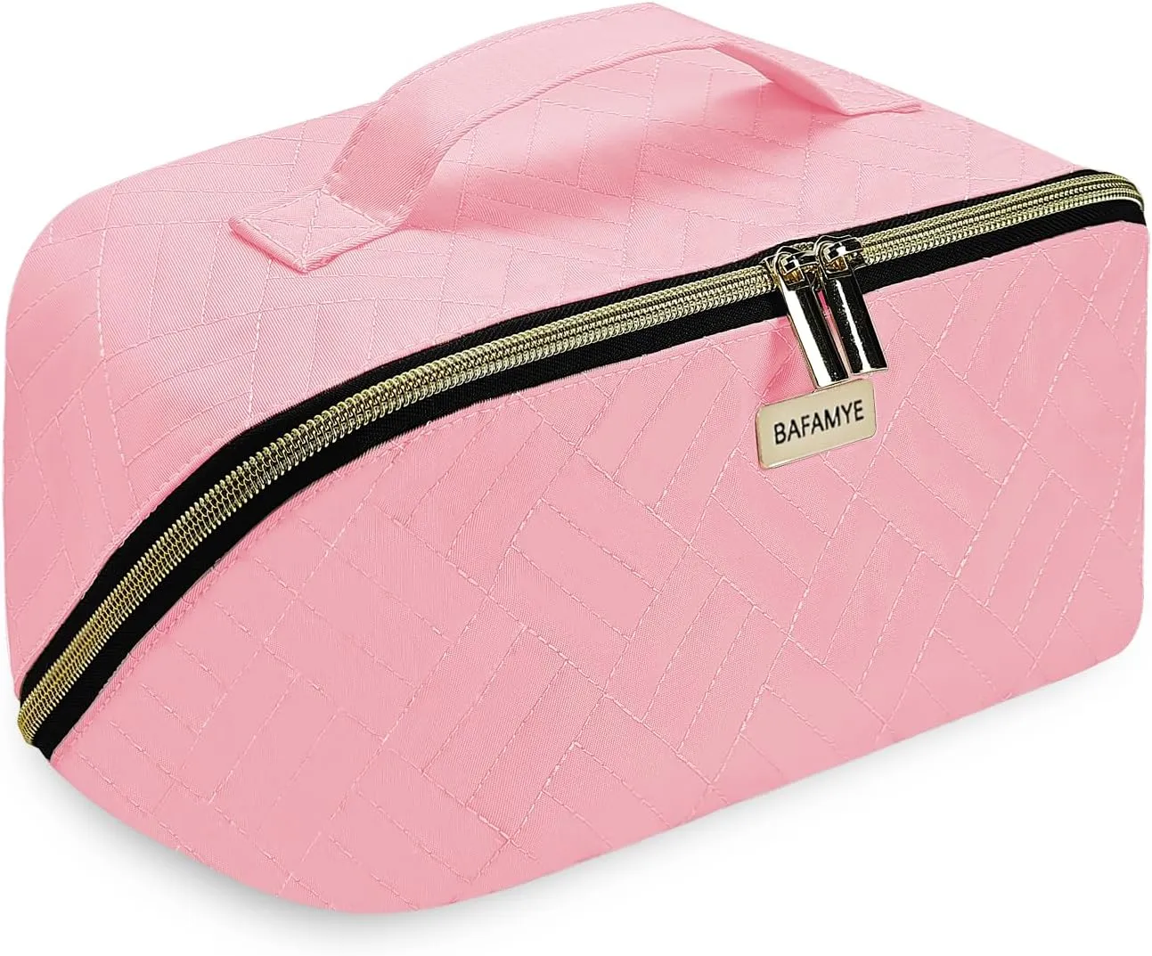 Travel Makeup Bag - 4L Compact Cosmetic Organizer Bag, Makeup Toiletry Travel Bag with Brush Holder & Multiple Compartments, Waterproof, Pink