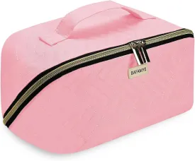 Travel Makeup Bag - 4L Compact Cosmetic Organizer Bag, Makeup Toiletry Travel Bag with Brush Holder & Multiple Compartments, Waterproof, Pink