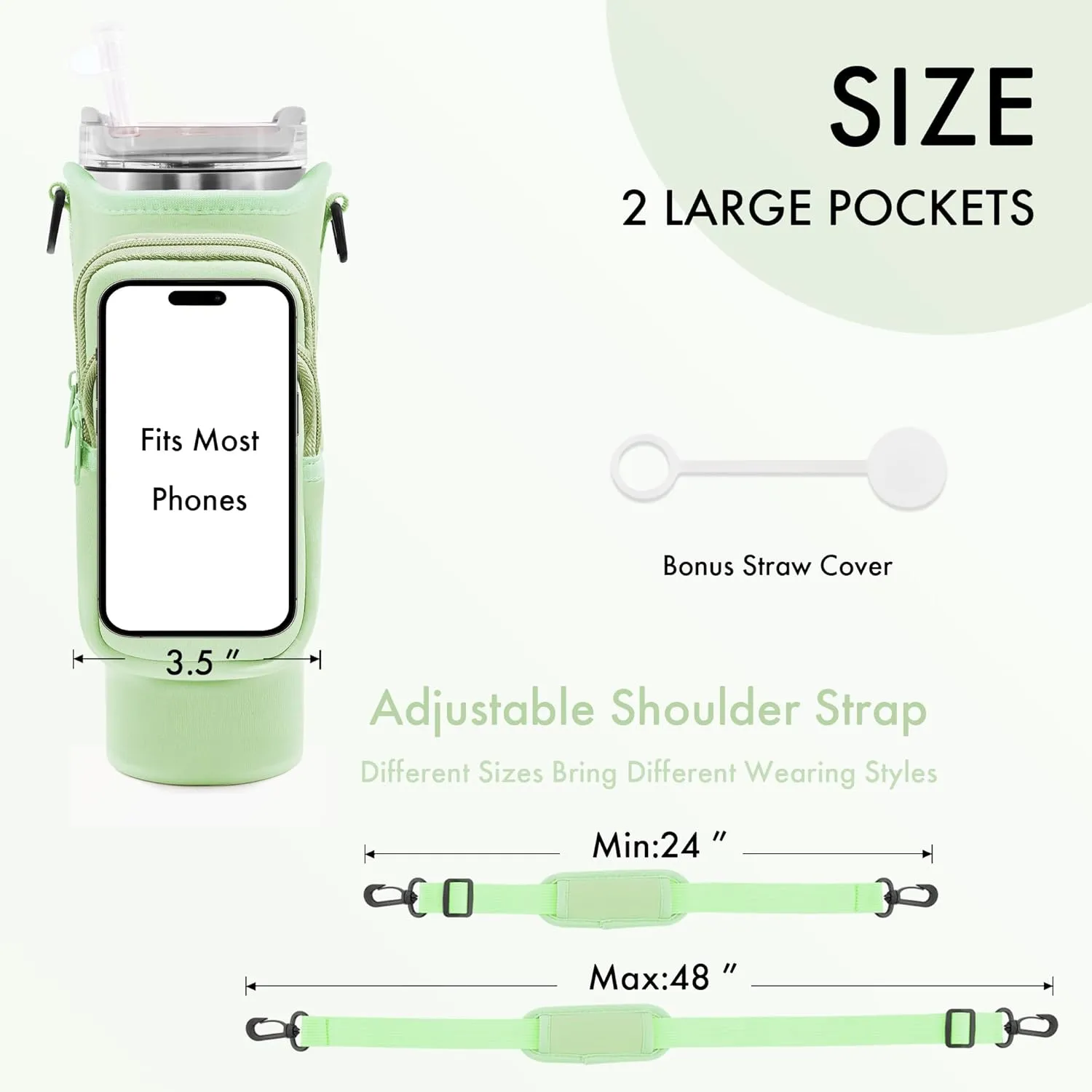 Water Bottle Carrier Bag with Phone Pocket for Stanley Cup 40/30 oz, Water Bottle Holder with Adjustable Strap& Straw Cover, Stanley Cup Accessories