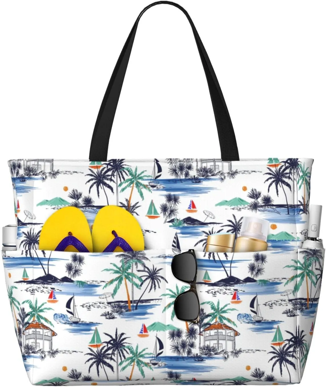Women's Large Beach Bag Waterproof Travel Tote Bag with Pocket Sandproof Foldable Weekender Bags for Pool Vacation